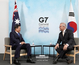 문재인 대통령과 스콧 모리슨 호주 총리 정상회담 모습