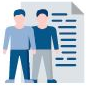 서류를 배경으로 두 사람이 있는 일러스트 아이콘