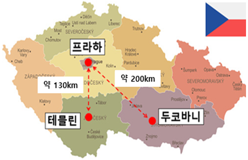 프라하, 테믈린, 두코바니 지도