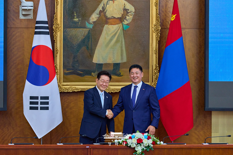 양국 정상이 악수하는 모습