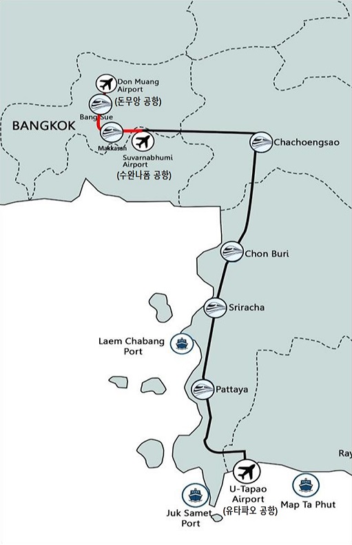 태국 3개 공항 연결 고속철도 노선도